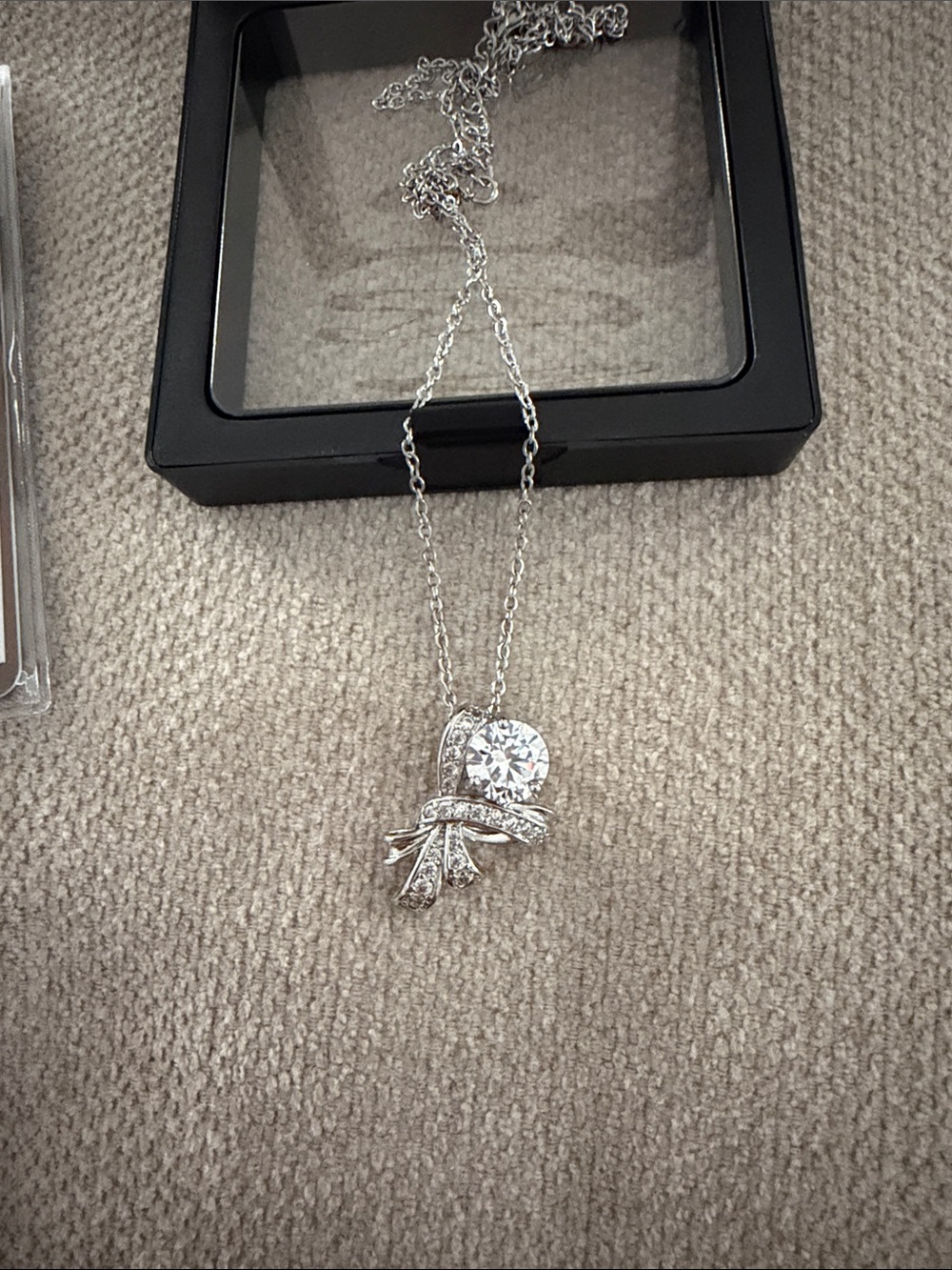 Silver Crystal Ribbon Pendant Necklace - Elegant Sparkle